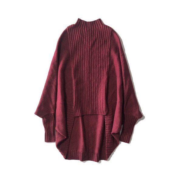 Marciano Womens Red High Neck Batwing Sleeve Cashmere Mid Long Pullover Sweater - Picture 1 of 8